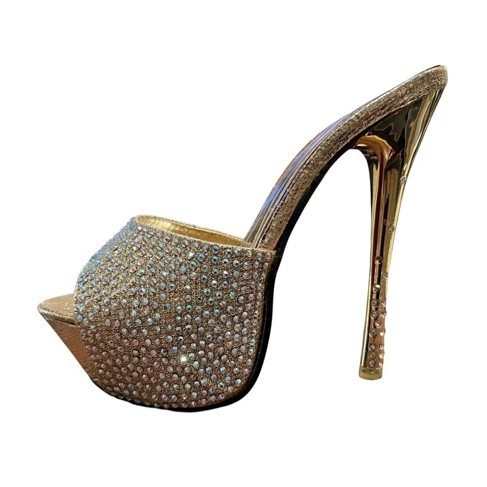Xiao Xian Nv Pave Jeweled Gold Platform Heels  EU 36  Formal Prom Hoco Wedding